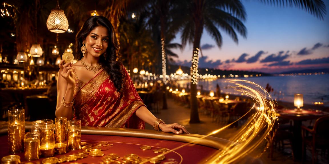 Vibrant Indian lottery and casino gaming scene with traditional attire