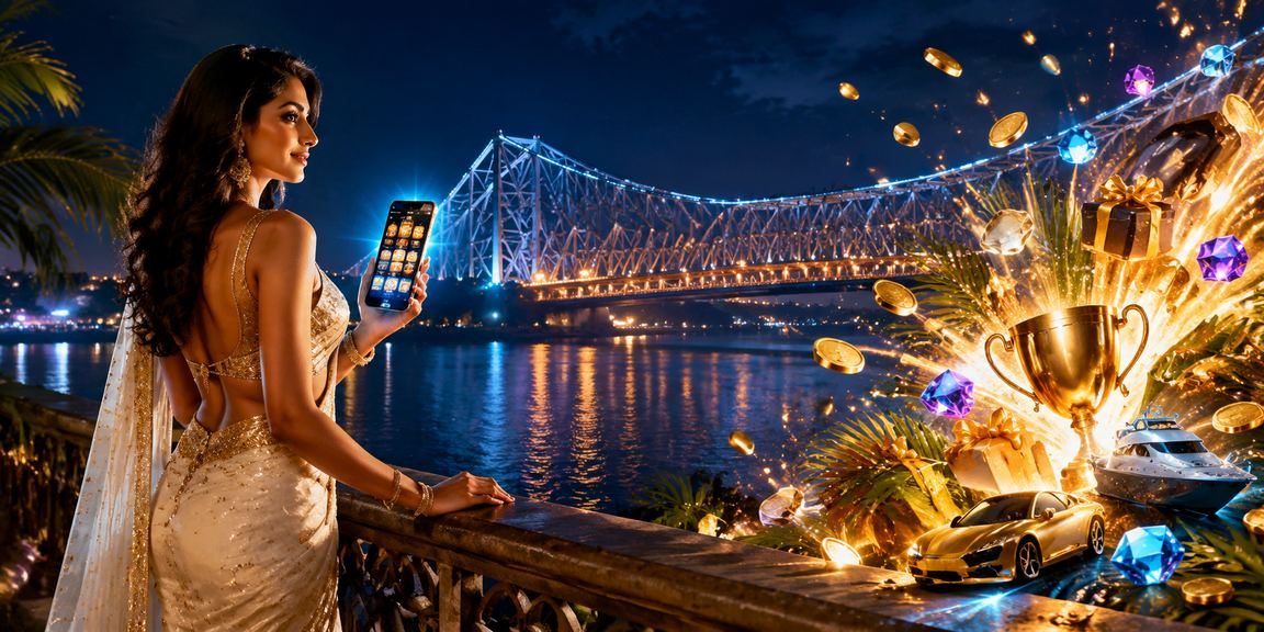 Evening view of Kolkata Howrah bridge with casino app usage